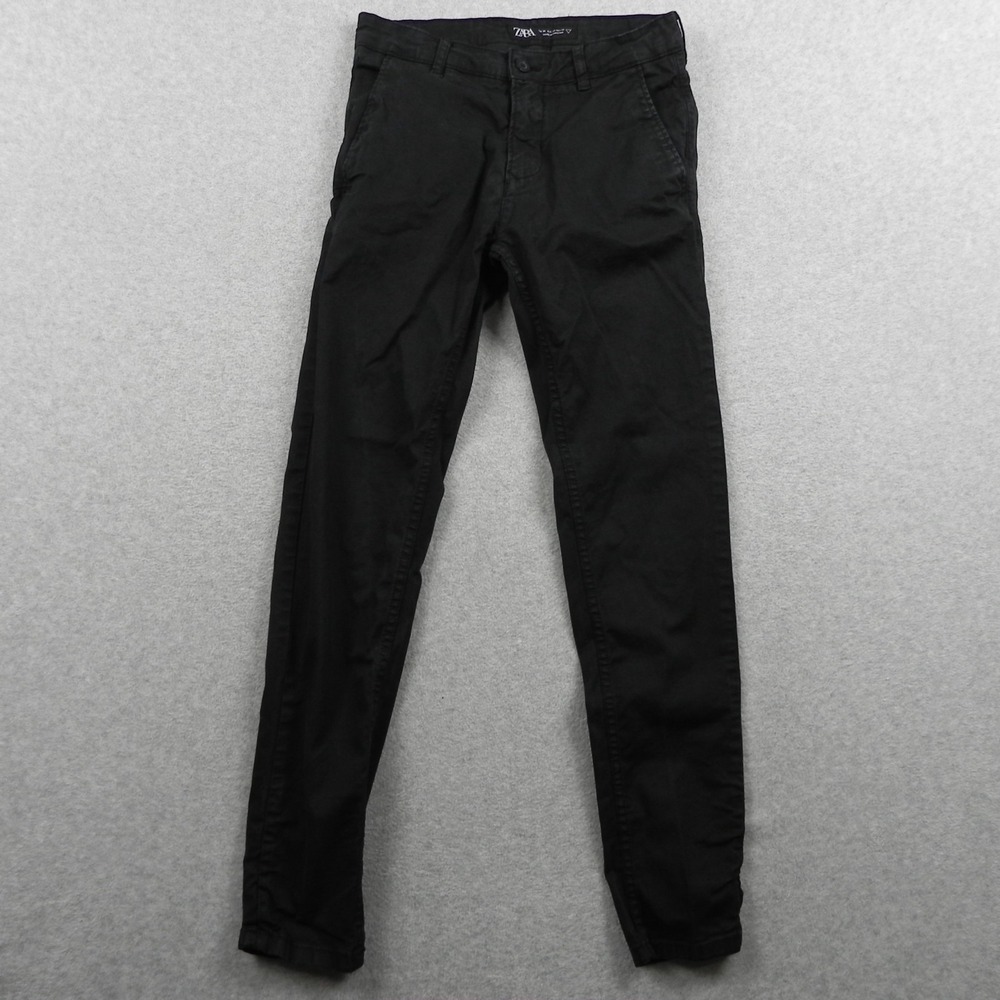 Zara Pants Mens 29x30 Slim Fit Chino Casual Stretch Flex Flat Front Black